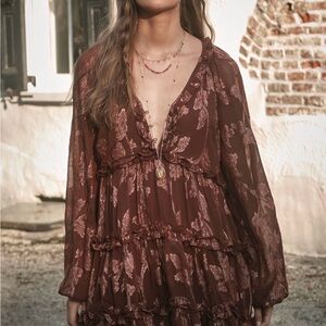 Anthropologie Brown Floral Dress